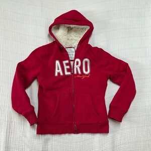 Y2K Aeropostale Fur Lined Red zip up 00s hoodie jacket